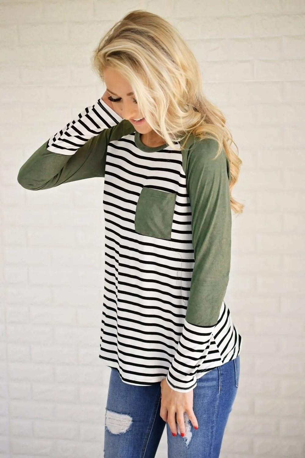 Shape of You Olive & Stripes Top