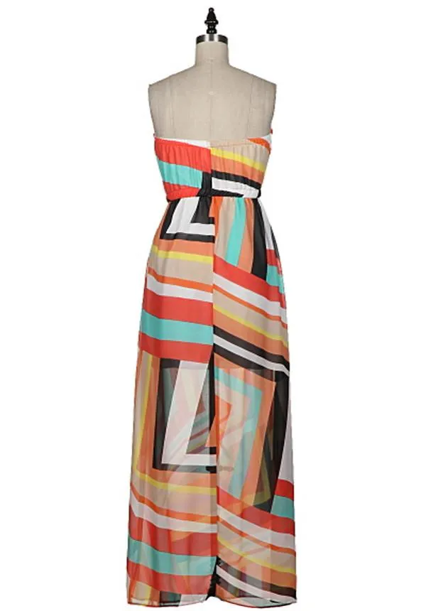 Shirley Multi-Striped Sheer Strapless Maxi Dress
