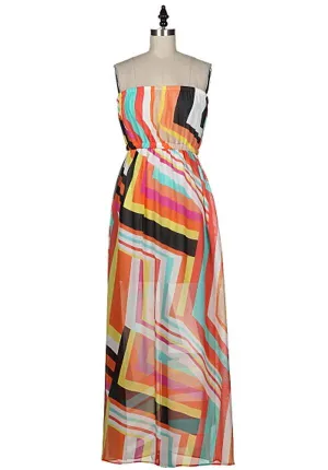 Shirley Multi-Striped Sheer Strapless Maxi Dress