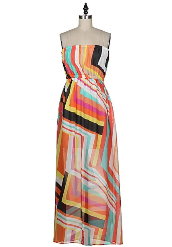 Shirley Multi-Striped Sheer Strapless Maxi Dress