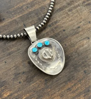 SILVER COWBOY HAT W/ TURQUOISE PENDANT