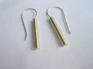 Simple and Elegant Gold Colored Brass Straight Bar Dangle Earrings With Silver French Hook - 0062