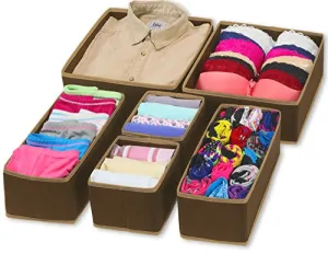 Simple Houseware Foldable Cloth Storage Box Closet Dresser Drawer Divider Organizer Basket Bins for Underwear Bras, Brown (Set of 6)