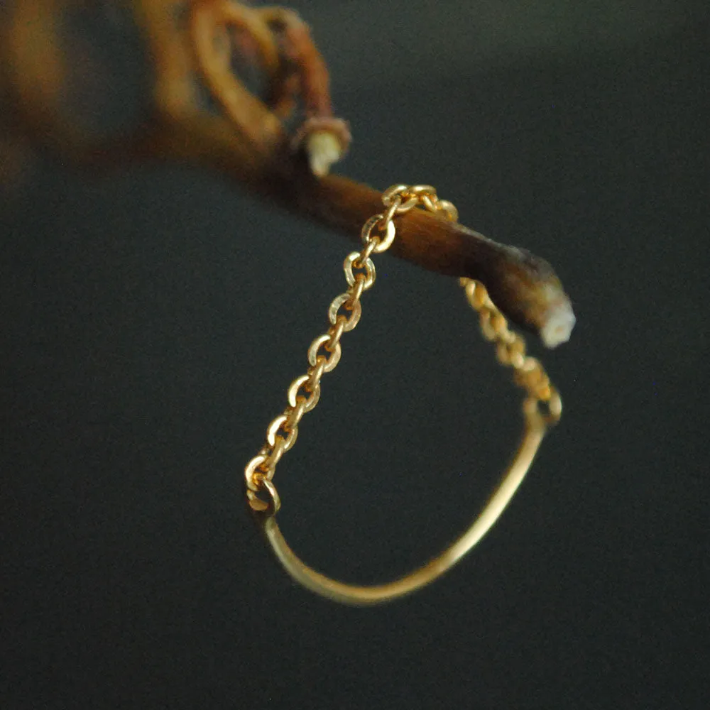 Simple Skinny 18K Solid Gold Chain & Band Stacking Ring