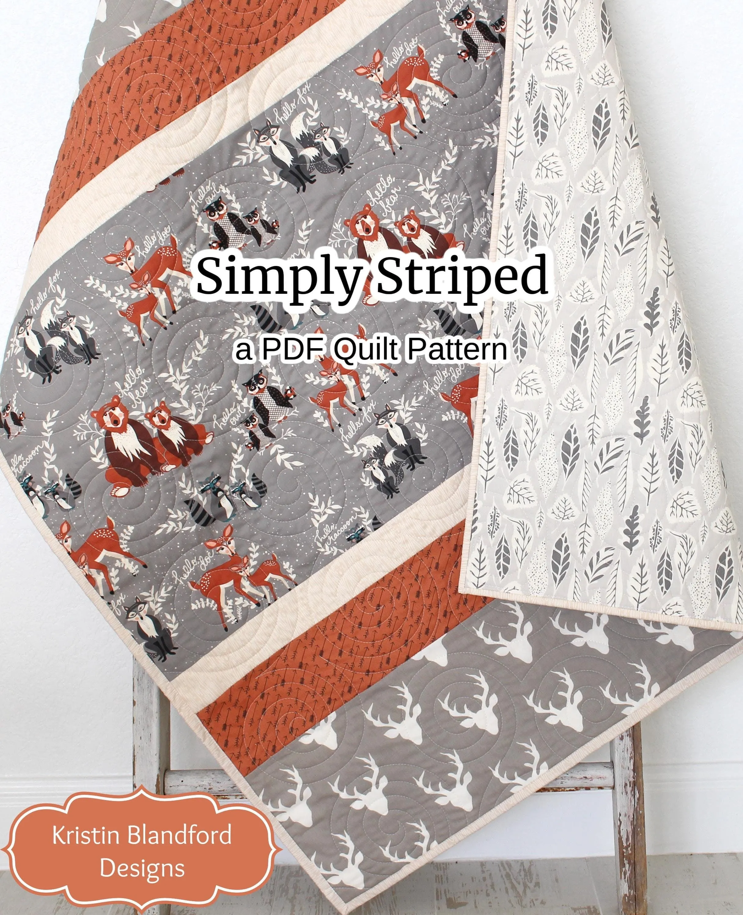 Simply Striped Quilt Pattern, Modern Strip Baby Toddler Size, Quilting Sewing Fast Easy Simple Beginner, Large Fabrics Scale, Fun Quick