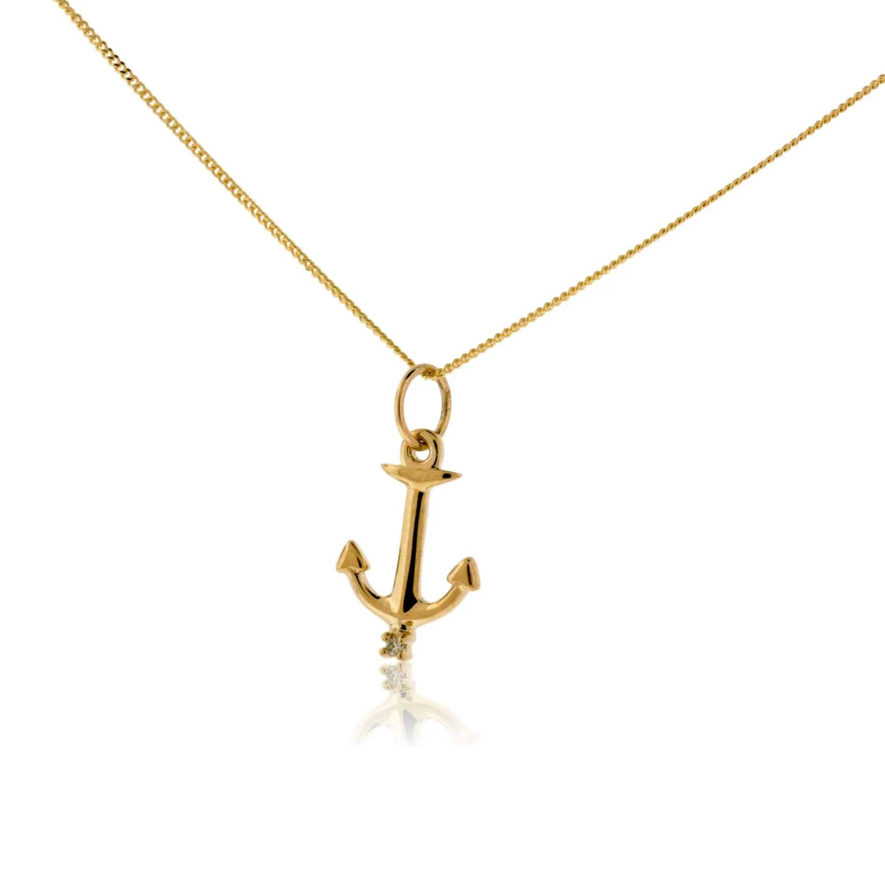 Single Diamond Anchor Pendant with Chain
