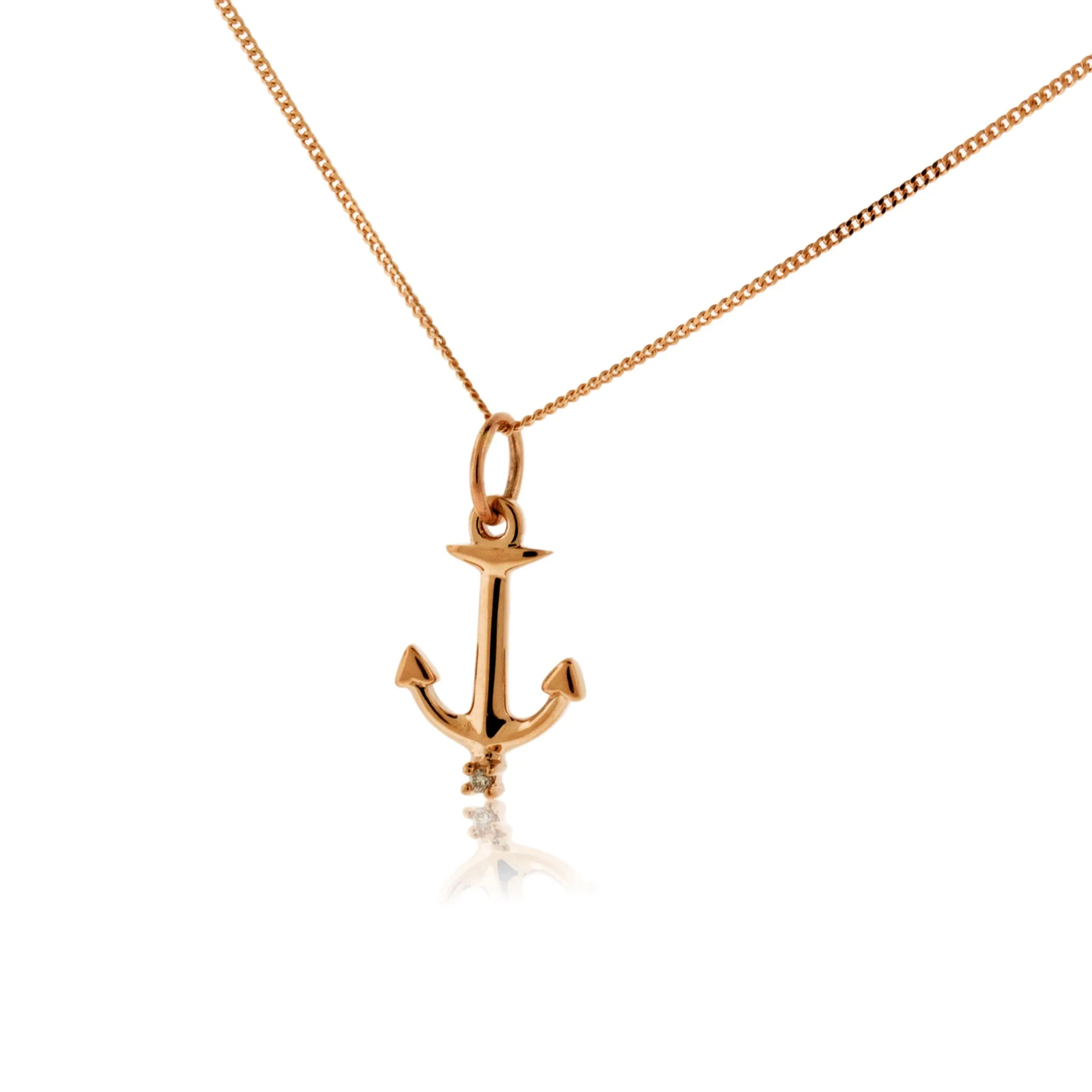 Single Diamond Anchor Pendant with Chain