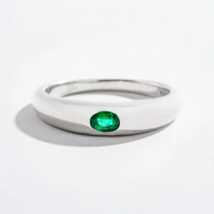 SINGLE GEM DOME RING | SILVER | EMERALD