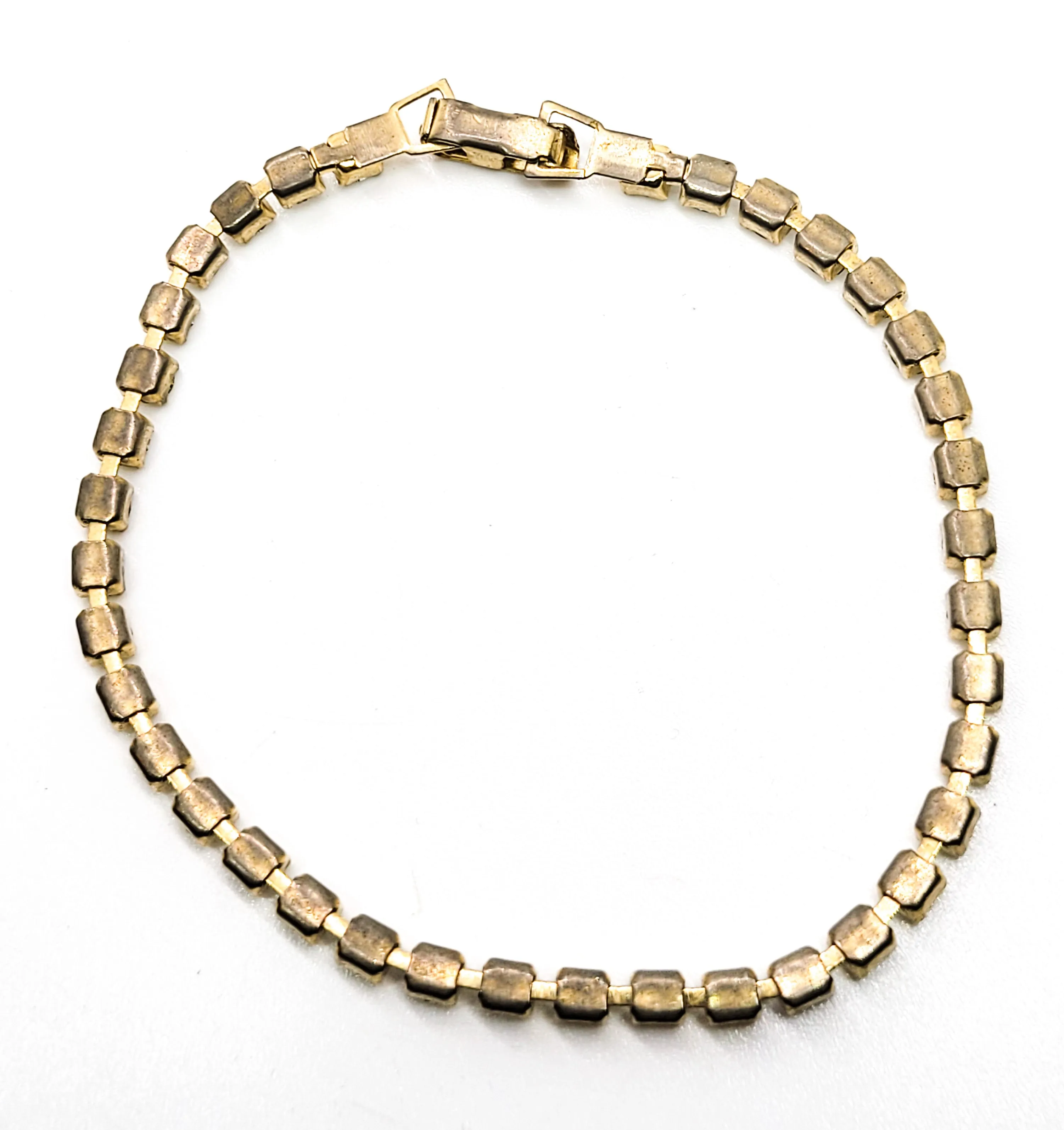 Single row simple clear gold toned vintage rhinestone tennis bracelet