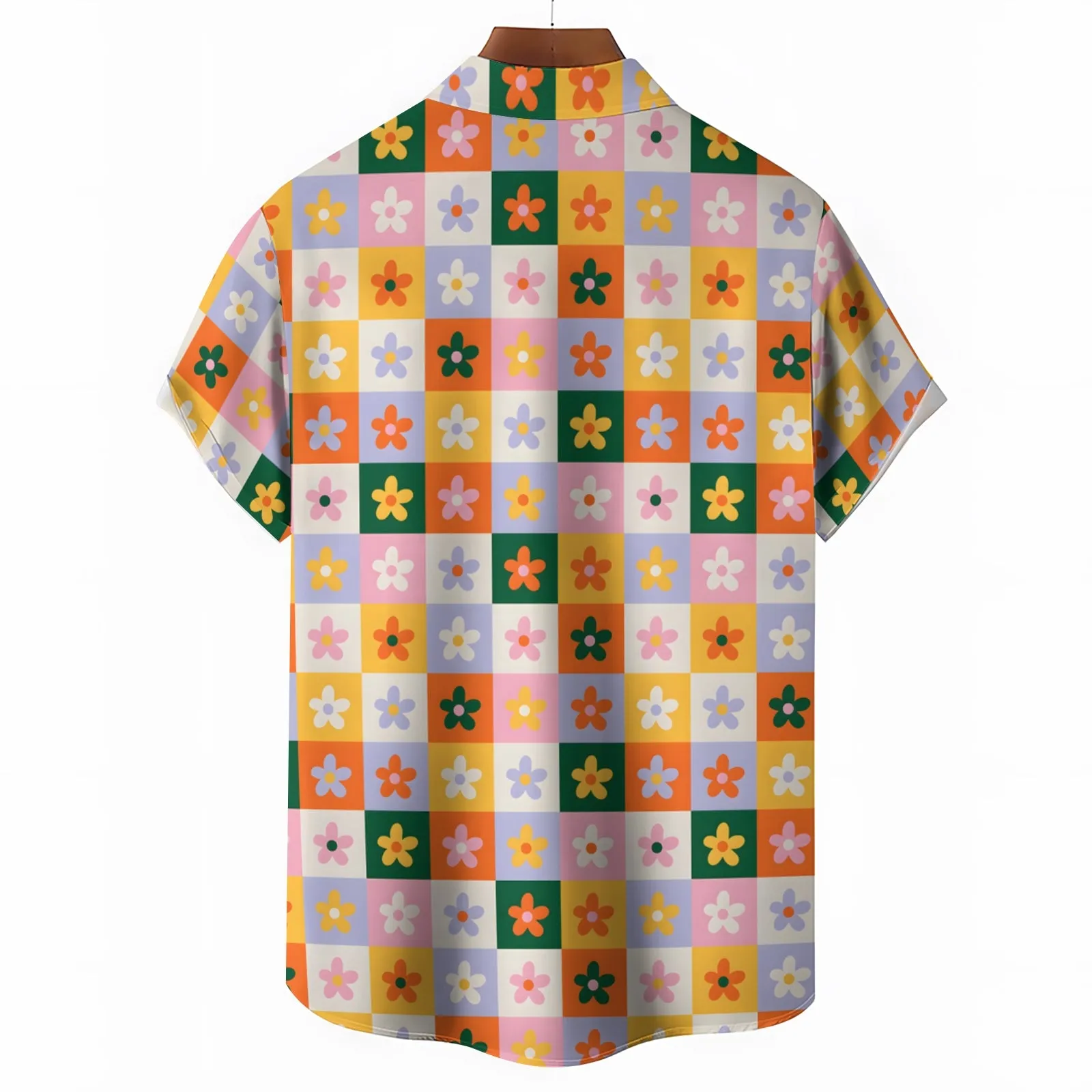 Small Floral Plaid Elements Casual Short Sleeve Shirt 2403000753