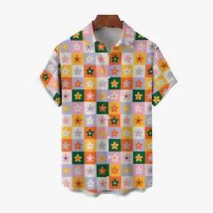 Small Floral Plaid Elements Casual Short Sleeve Shirt 2403000753