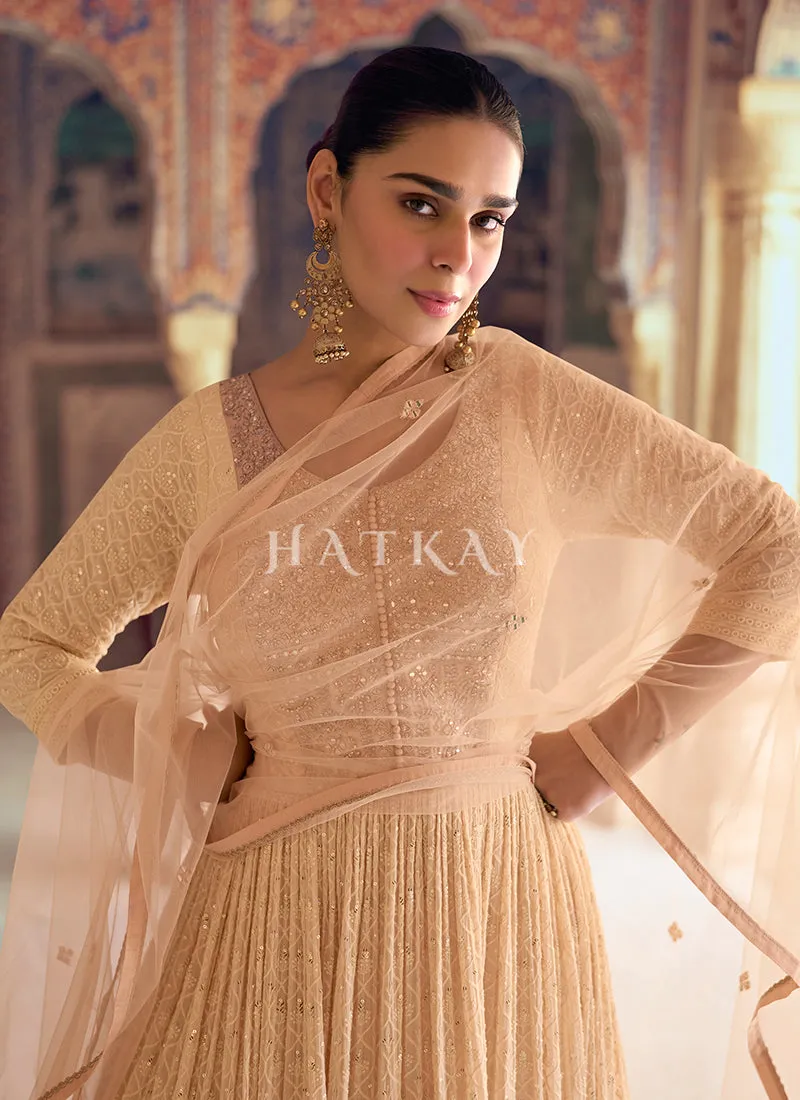 Soft Peach Chikankari Anarkali Dress
