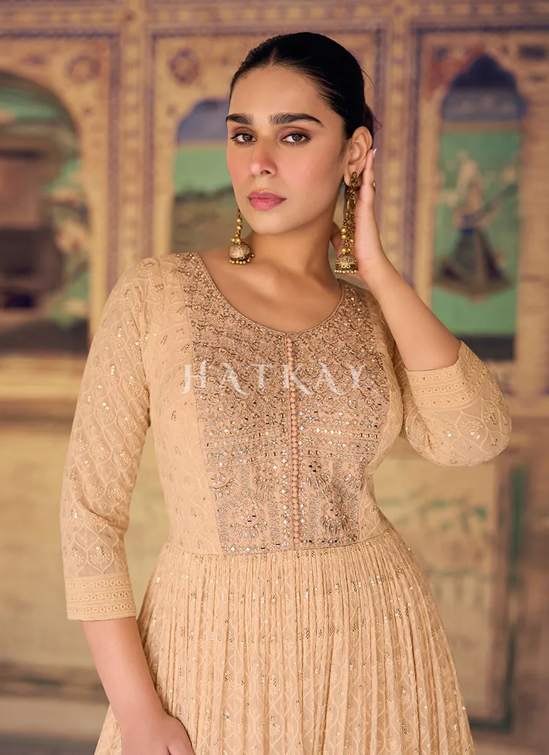 Soft Peach Chikankari Anarkali Dress