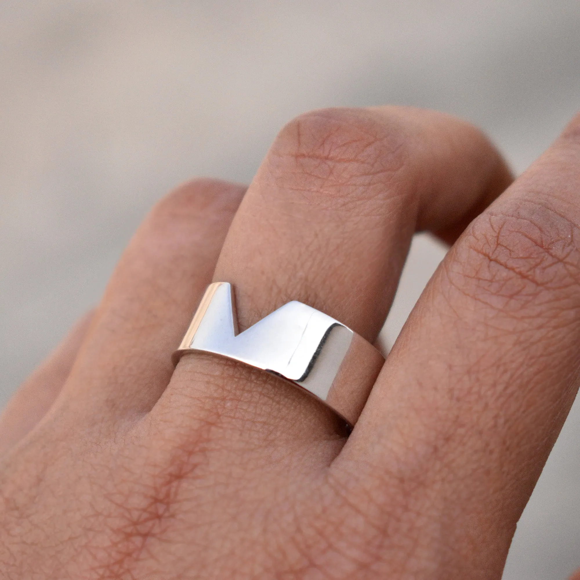 Solid Gold Broad Wedding Band For Him, Mens Wedding Ring, 8 mm Gold Band with V Cut for Matching Set