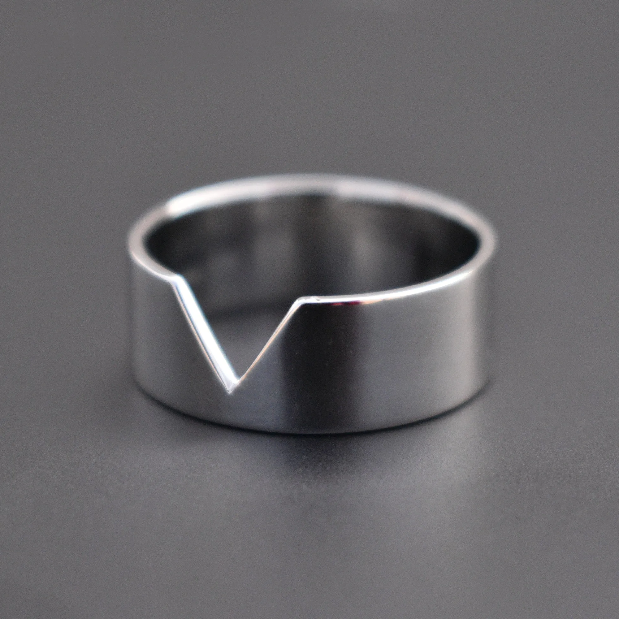 Solid Gold Broad Wedding Band For Him, Mens Wedding Ring, 8 mm Gold Band with V Cut for Matching Set