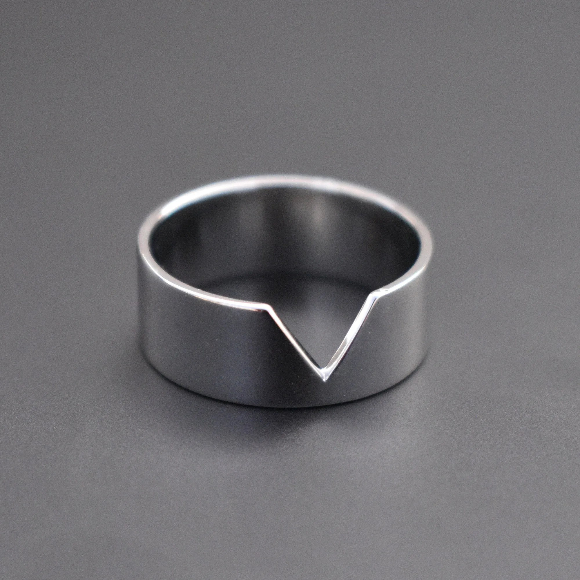 Solid Gold Broad Wedding Band For Him, Mens Wedding Ring, 8 mm Gold Band with V Cut for Matching Set