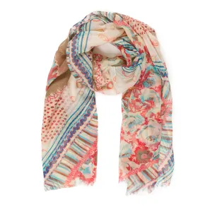 Spanish Design Printed Viscose Scarf (Beige Pattern Floral)