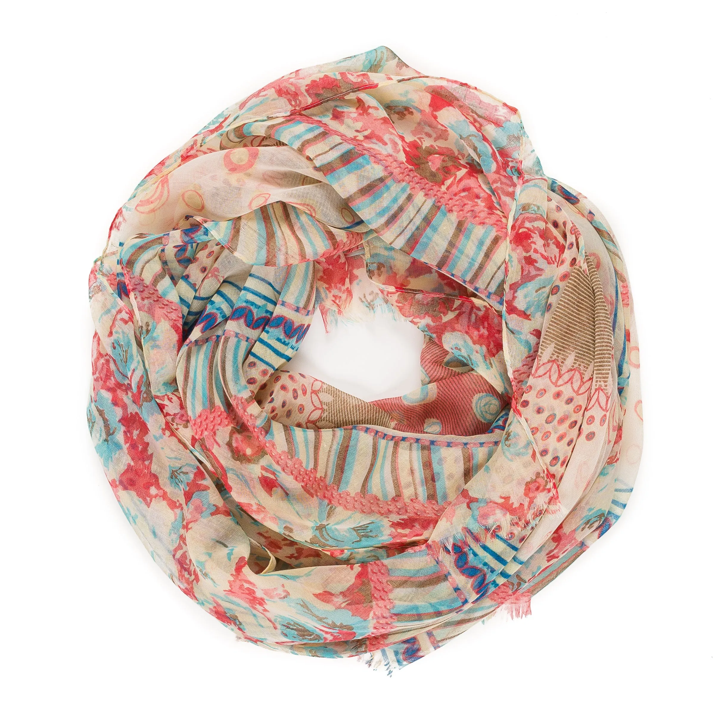 Spanish Design Printed Viscose Scarf (Beige Pattern Floral)