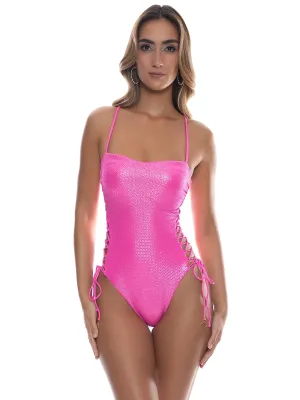 Square Neck Laced-Up One-Piece