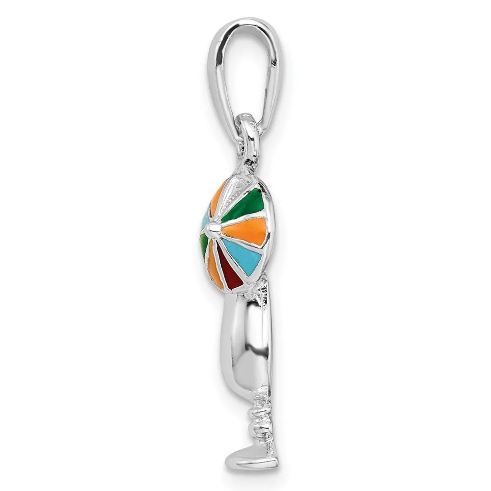 Sterling Silver Polished Enameled Tropical Drink Pendant
