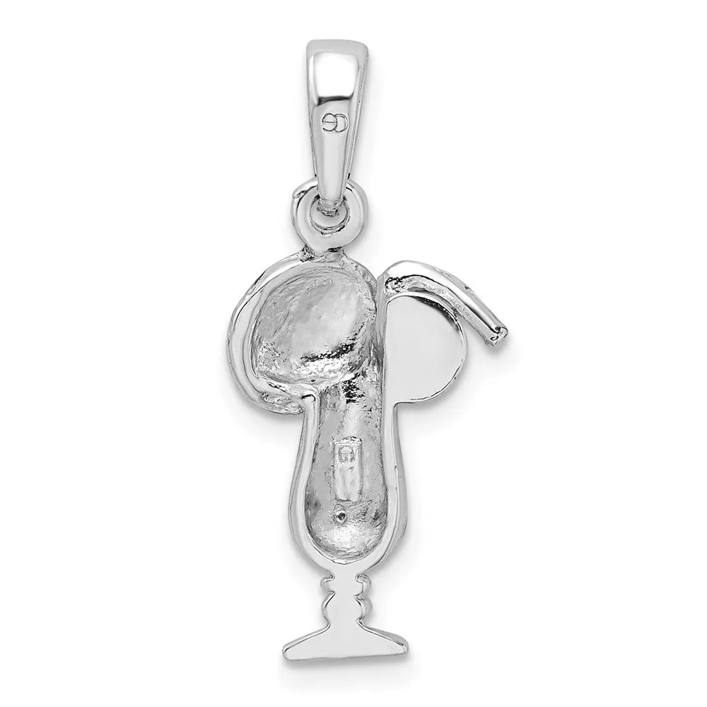 Sterling Silver Polished Enameled Tropical Drink Pendant