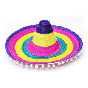 Striped Sombrero with Pom Poms