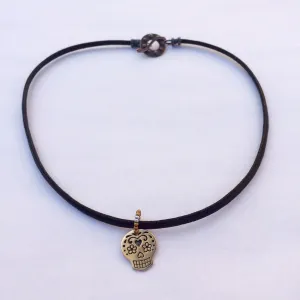 Sugar skull pendant on cord necklace for men or women
