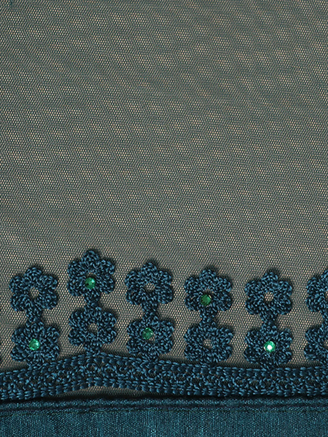 Teal Party Wear Floral Embroidered Net Saree