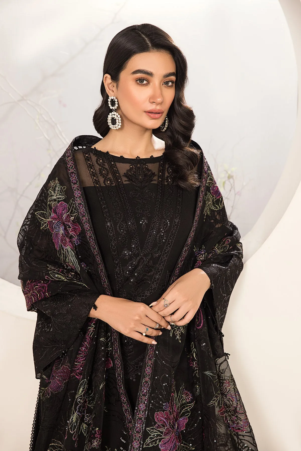 Traditional Black Salwar Kameez with Pakistani Salwar Suit Dupatta