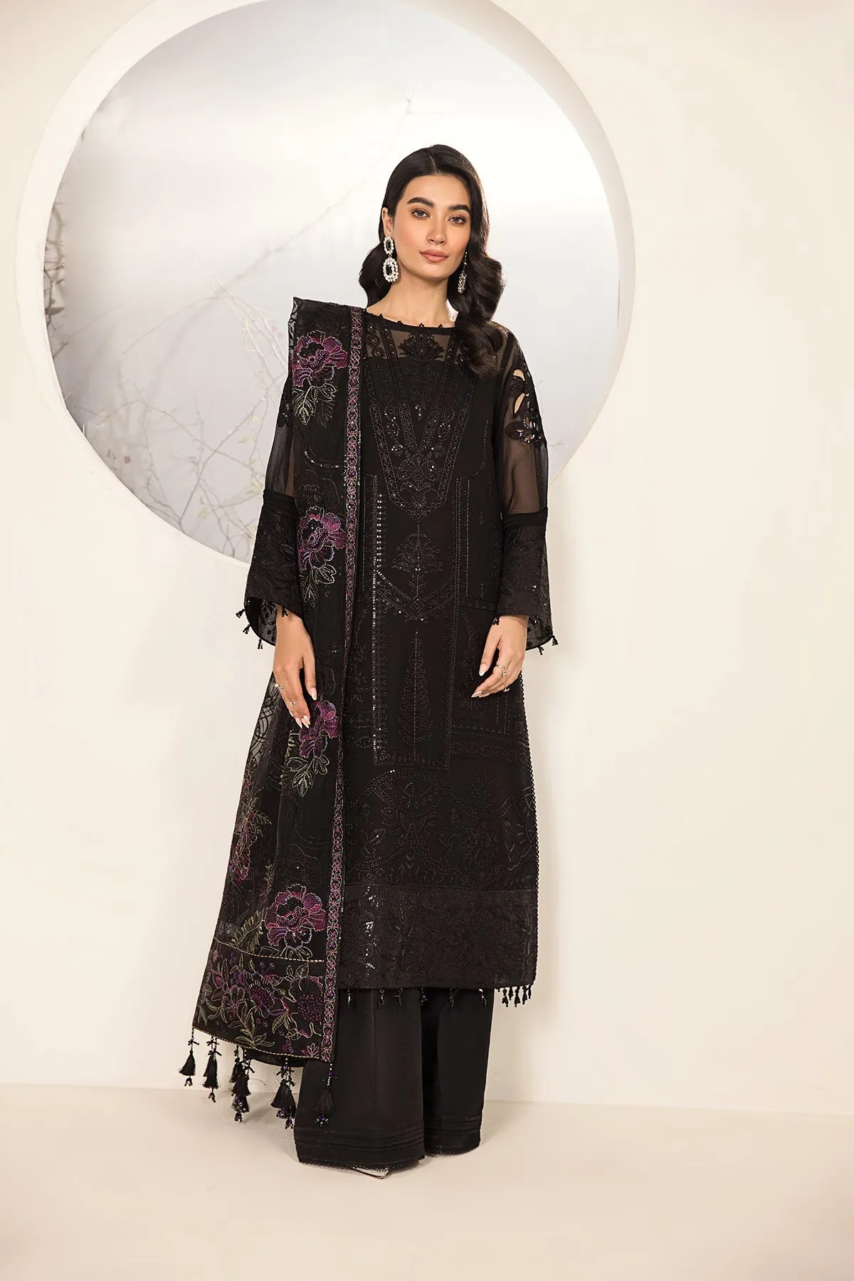 Traditional Black Salwar Kameez with Pakistani Salwar Suit Dupatta