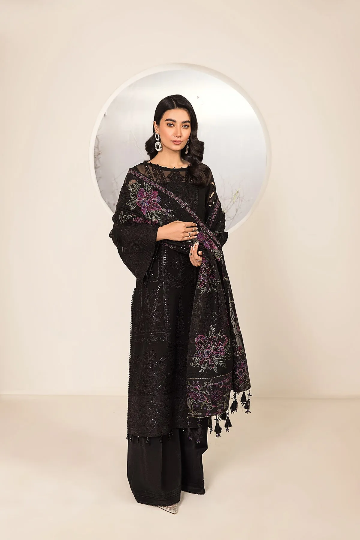 Traditional Black Salwar Kameez with Pakistani Salwar Suit Dupatta