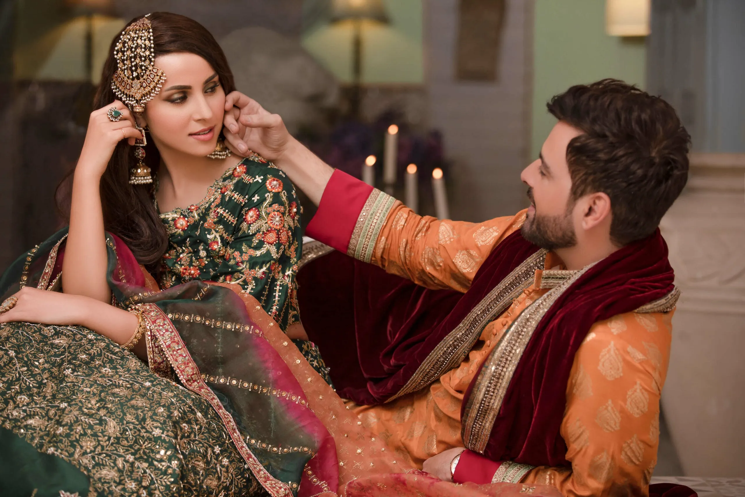 Traditional Embroidered Mehndi Dress in Emerald Green Lehenga Choli Style Bridal Dress Pakistani #BS643
