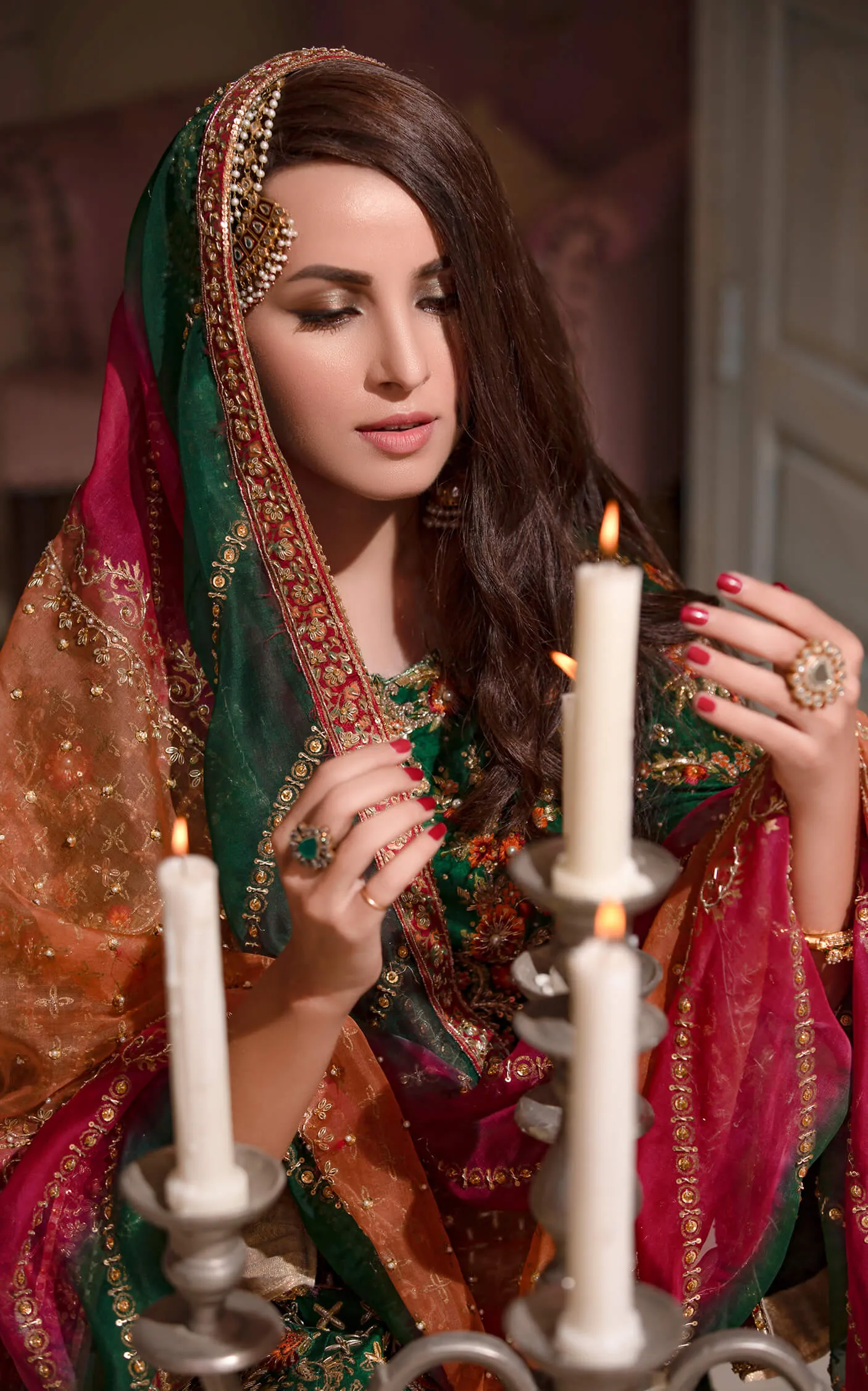Traditional Embroidered Mehndi Dress in Emerald Green Lehenga Choli Style Bridal Dress Pakistani #BS643