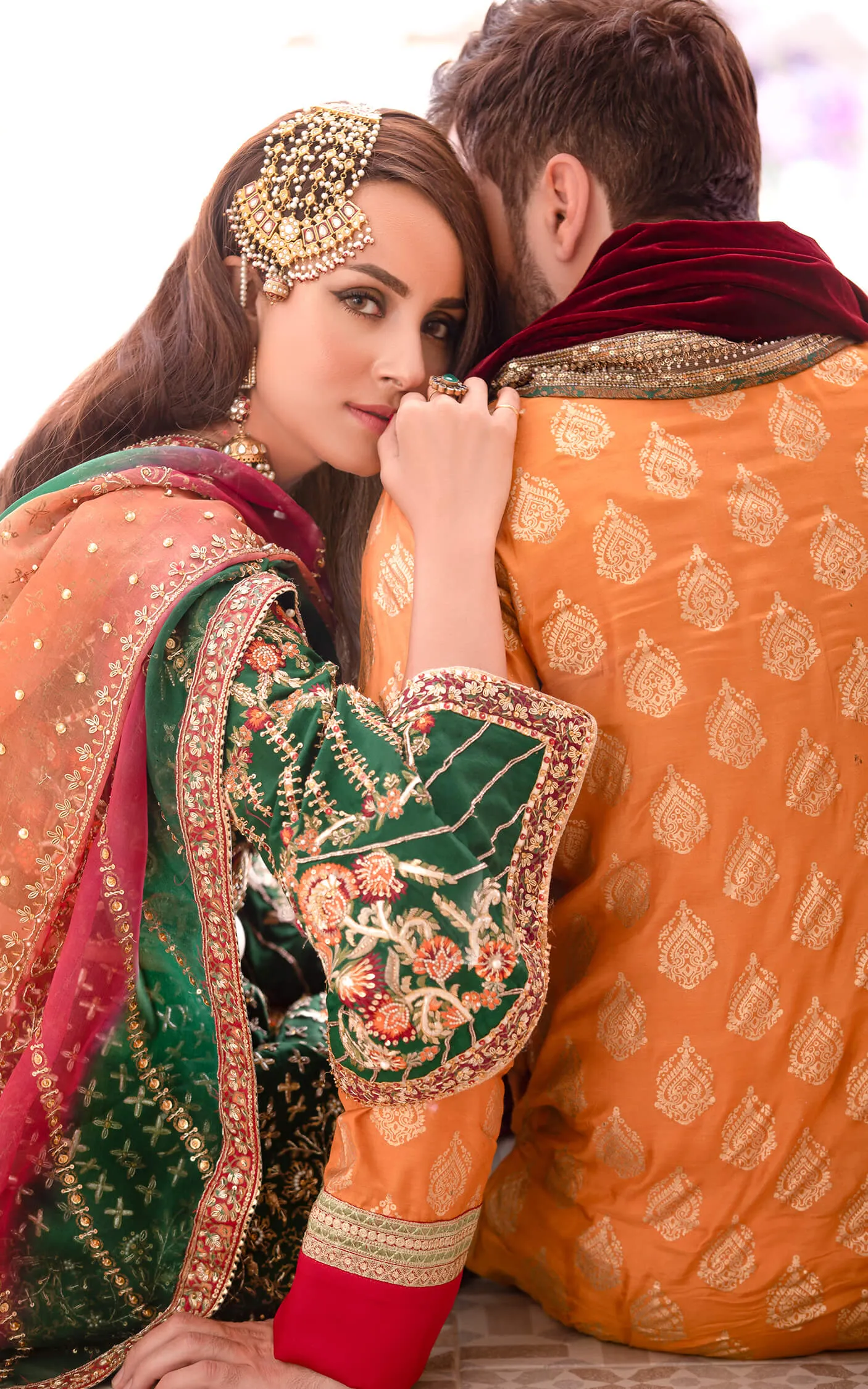 Traditional Embroidered Mehndi Dress in Emerald Green Lehenga Choli Style Bridal Dress Pakistani #BS643