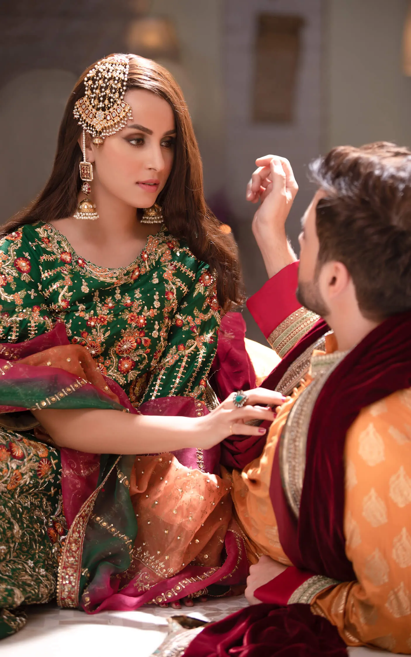 Traditional Embroidered Mehndi Dress in Emerald Green Lehenga Choli Style Bridal Dress Pakistani #BS643