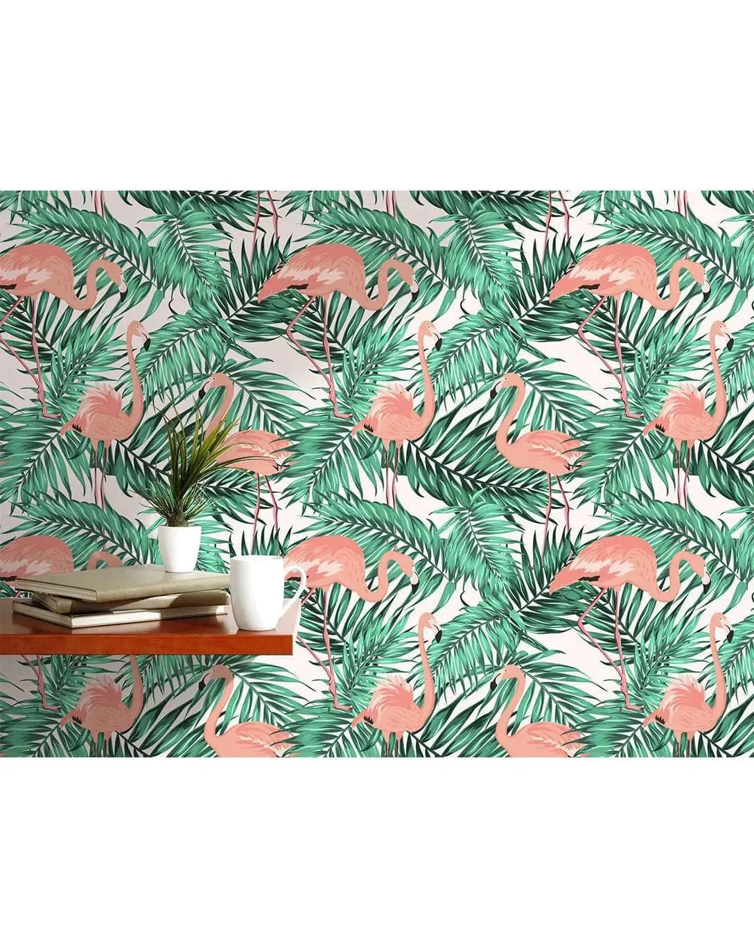 Tropical Palm Leaves Pink Flamingos Removable Wallpaper