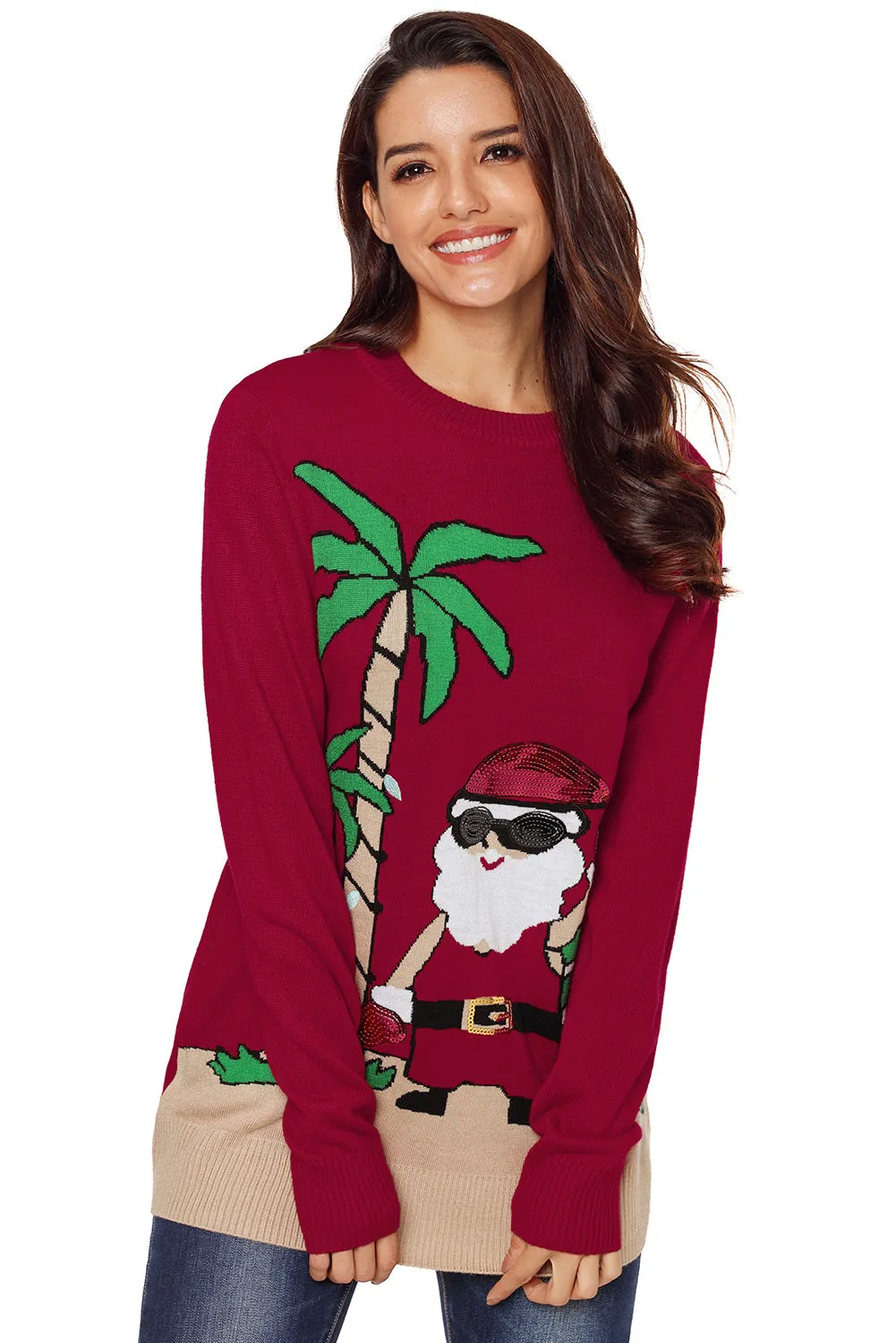 Tropical Santa Ugly Christmas Jumper Red