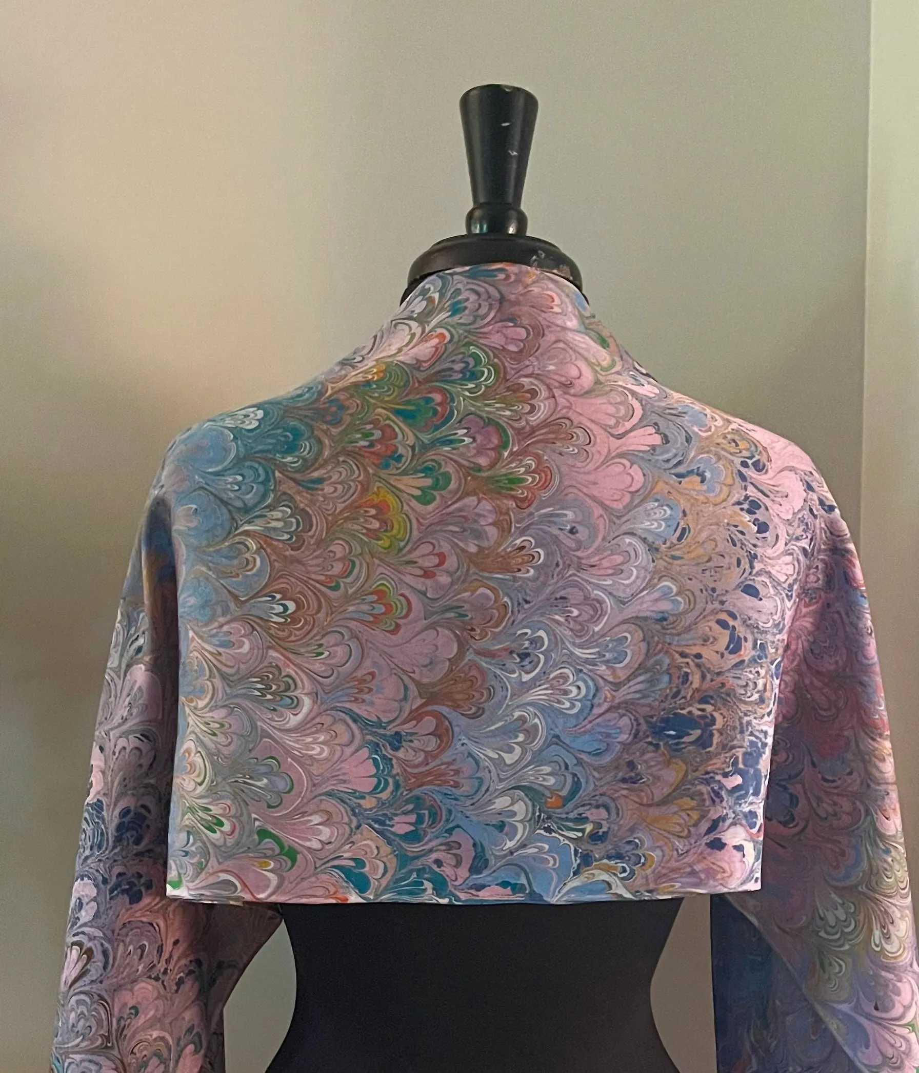 Twice marbled  bouquet Charmeuse  Silk 72x14” bold fun. This beautiful  silk makes  a unique dresser cover and scarf.