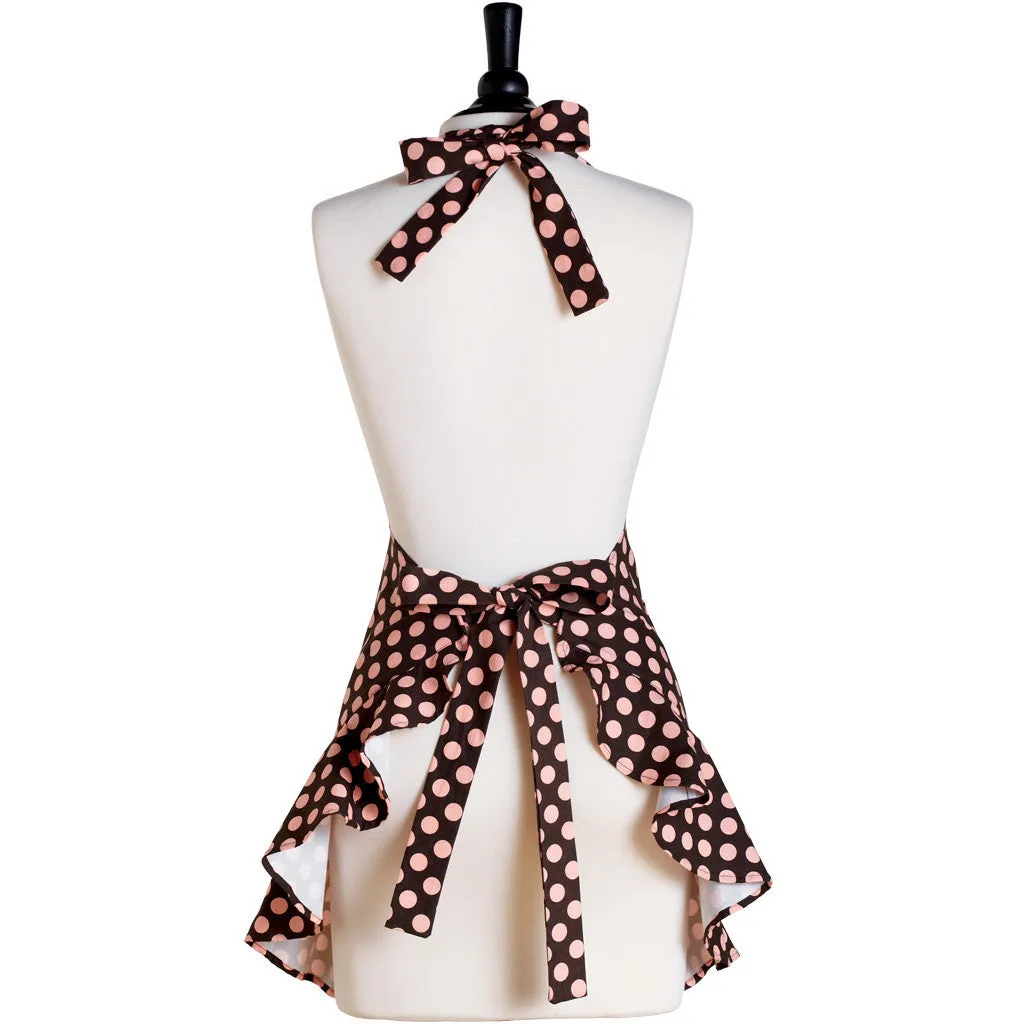 Vintage Inspired Apron Brown/Pink Polka Dot