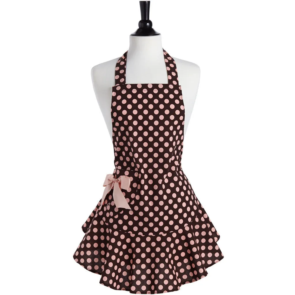 Vintage Inspired Apron Brown/Pink Polka Dot