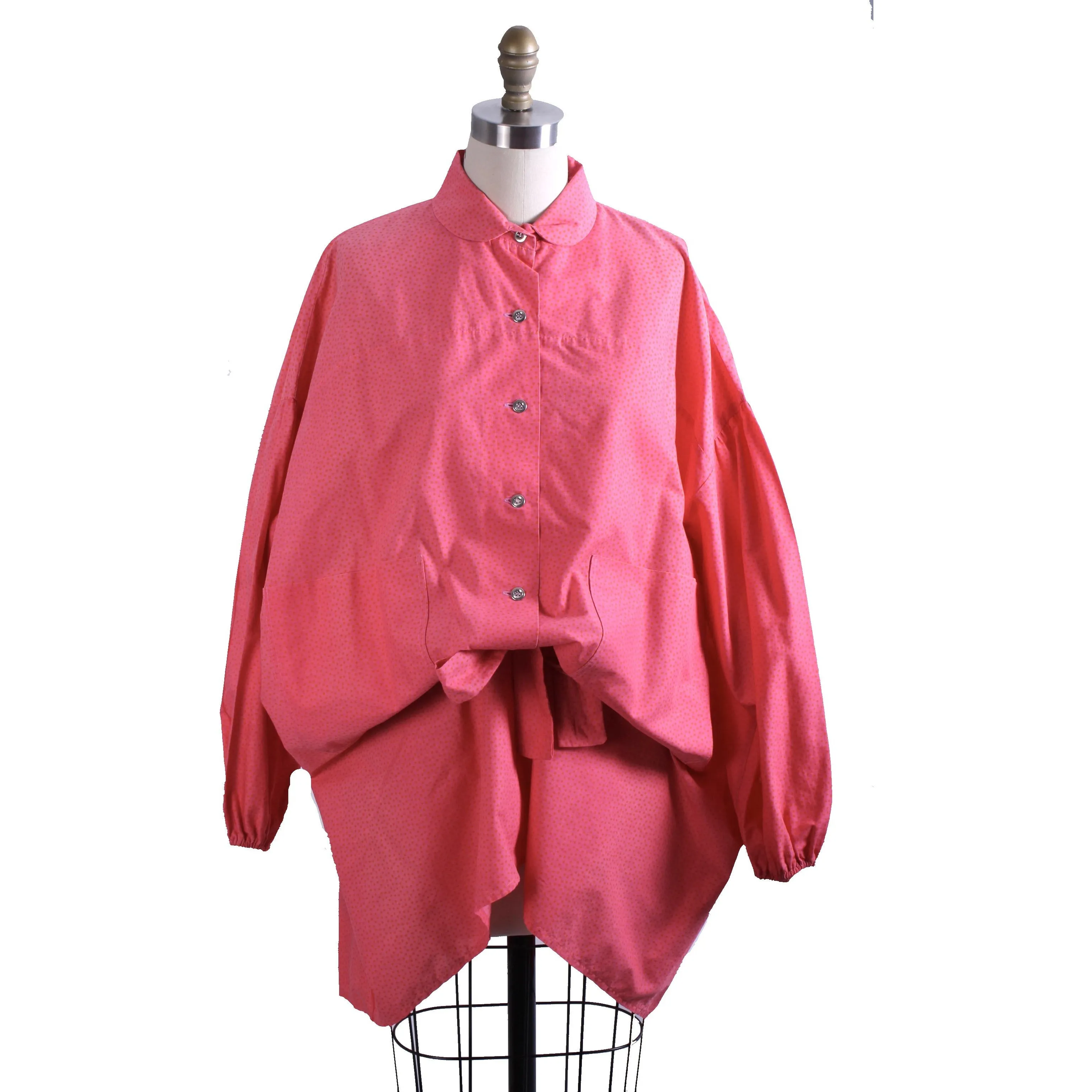 Vintage Marimekko Cotton Blouse Tunic Blouson Pink Orange Dot Print 1970s Womens S