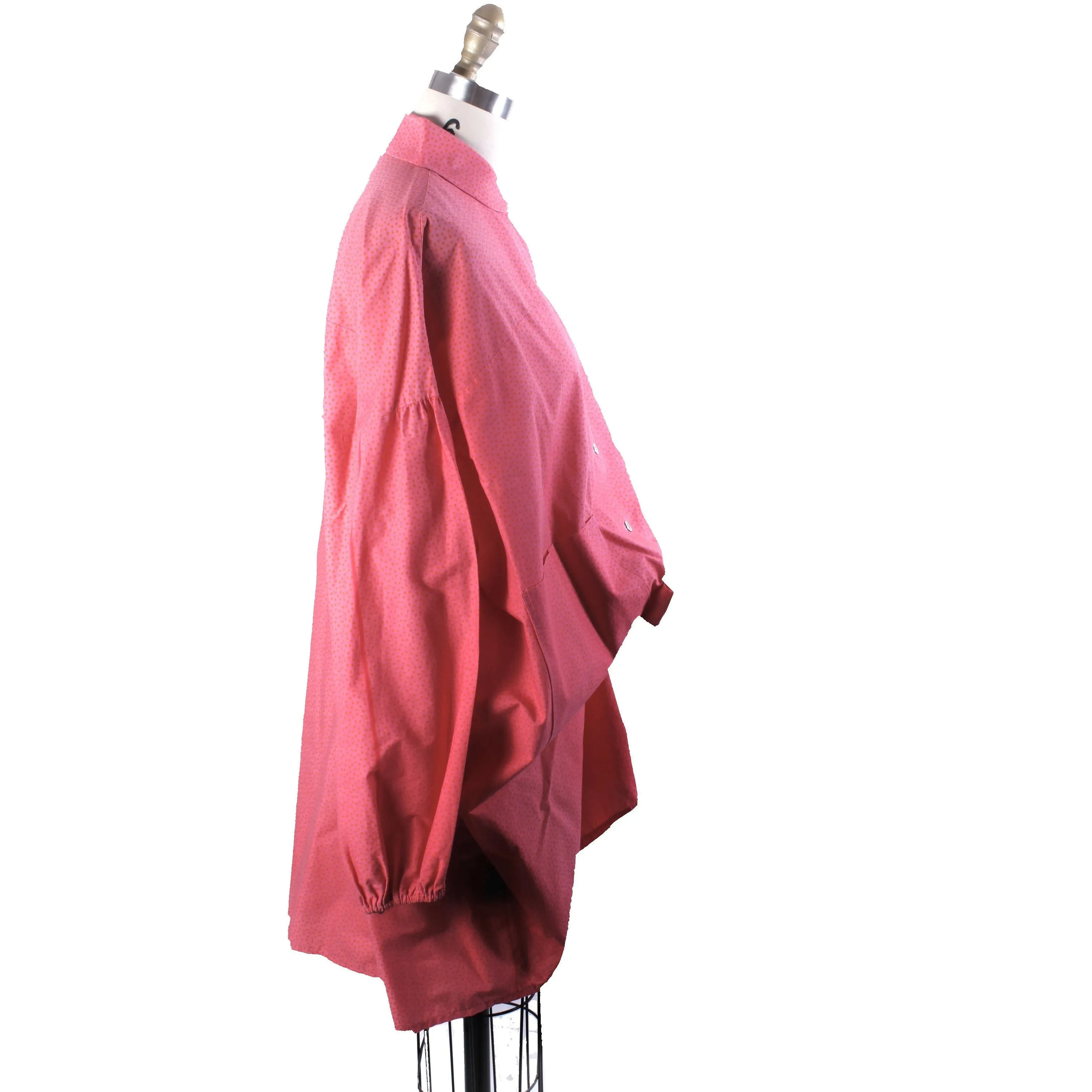 Vintage Marimekko Cotton Blouse Tunic Blouson Pink Orange Dot Print 1970s Womens S