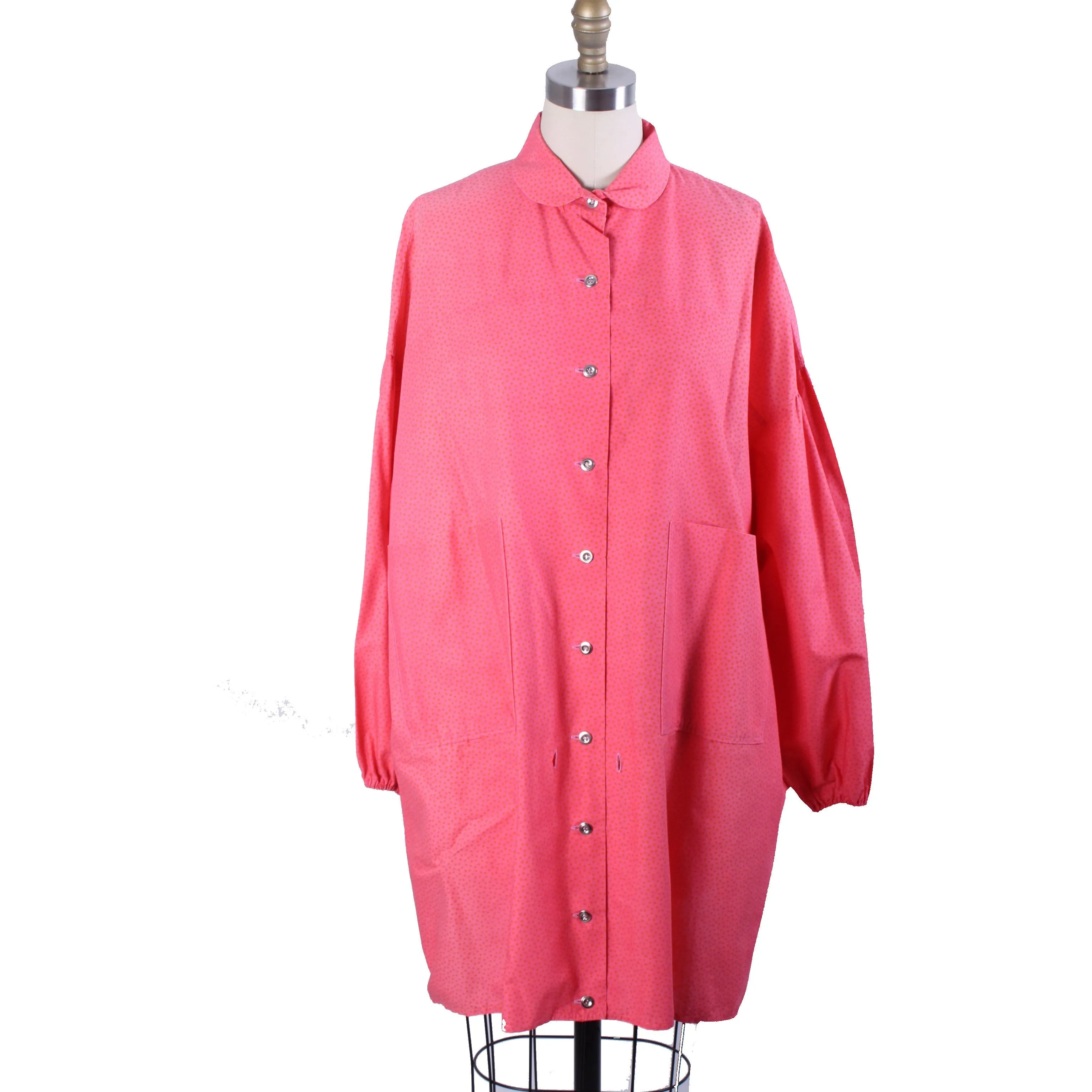 Vintage Marimekko Cotton Blouse Tunic Blouson Pink Orange Dot Print 1970s Womens S
