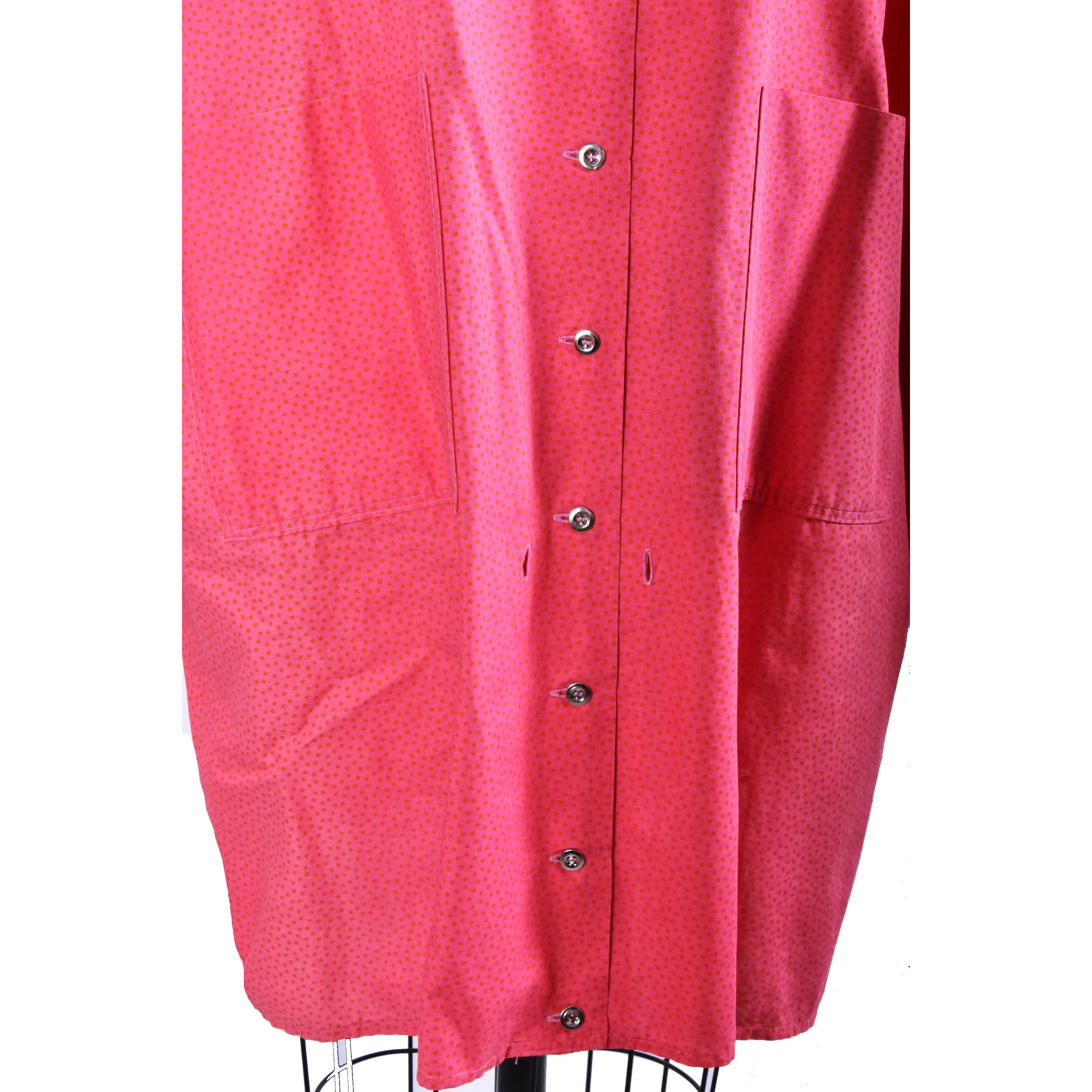 Vintage Marimekko Cotton Blouse Tunic Blouson Pink Orange Dot Print 1970s Womens S