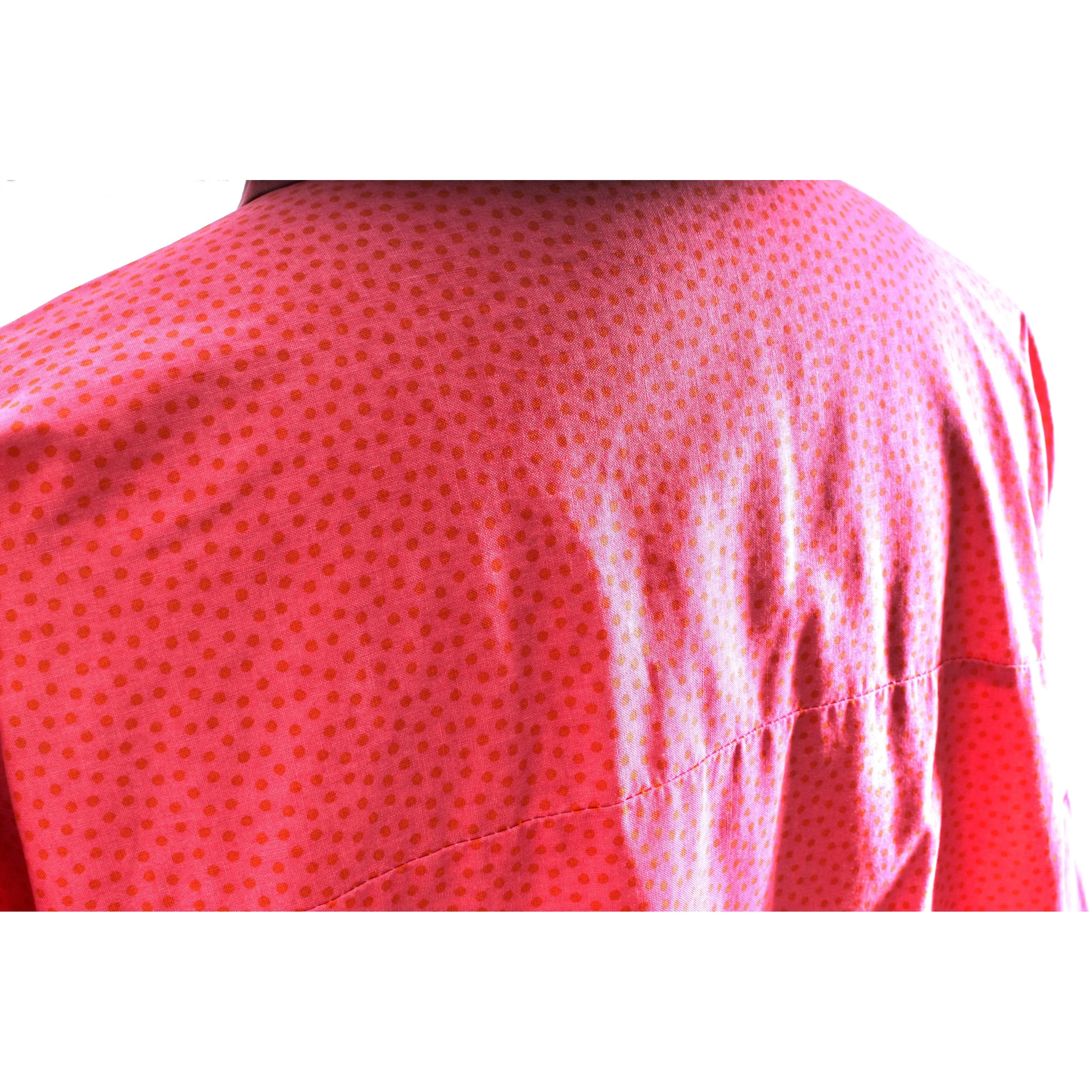 Vintage Marimekko Cotton Blouse Tunic Blouson Pink Orange Dot Print 1970s Womens S