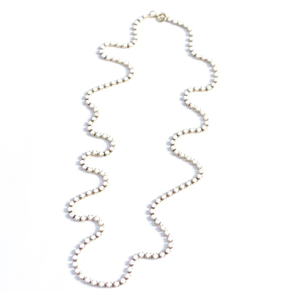 Vintage Milk Glass Rhinestone Single Strand Necklace