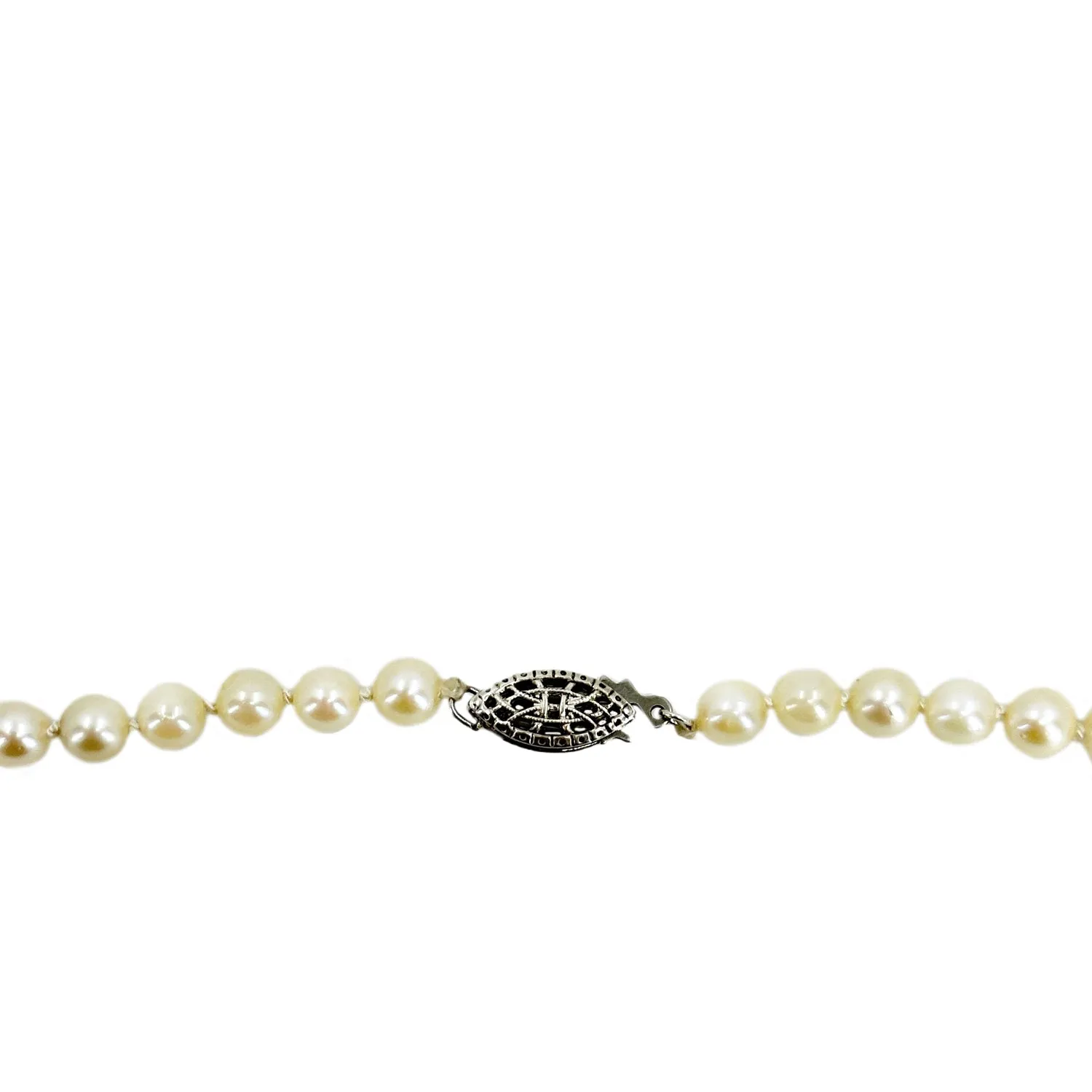 Vintage Simple Japanese Saltwater Cultured Akoya Pearl Necklace - Sterling Silver 21 Inch