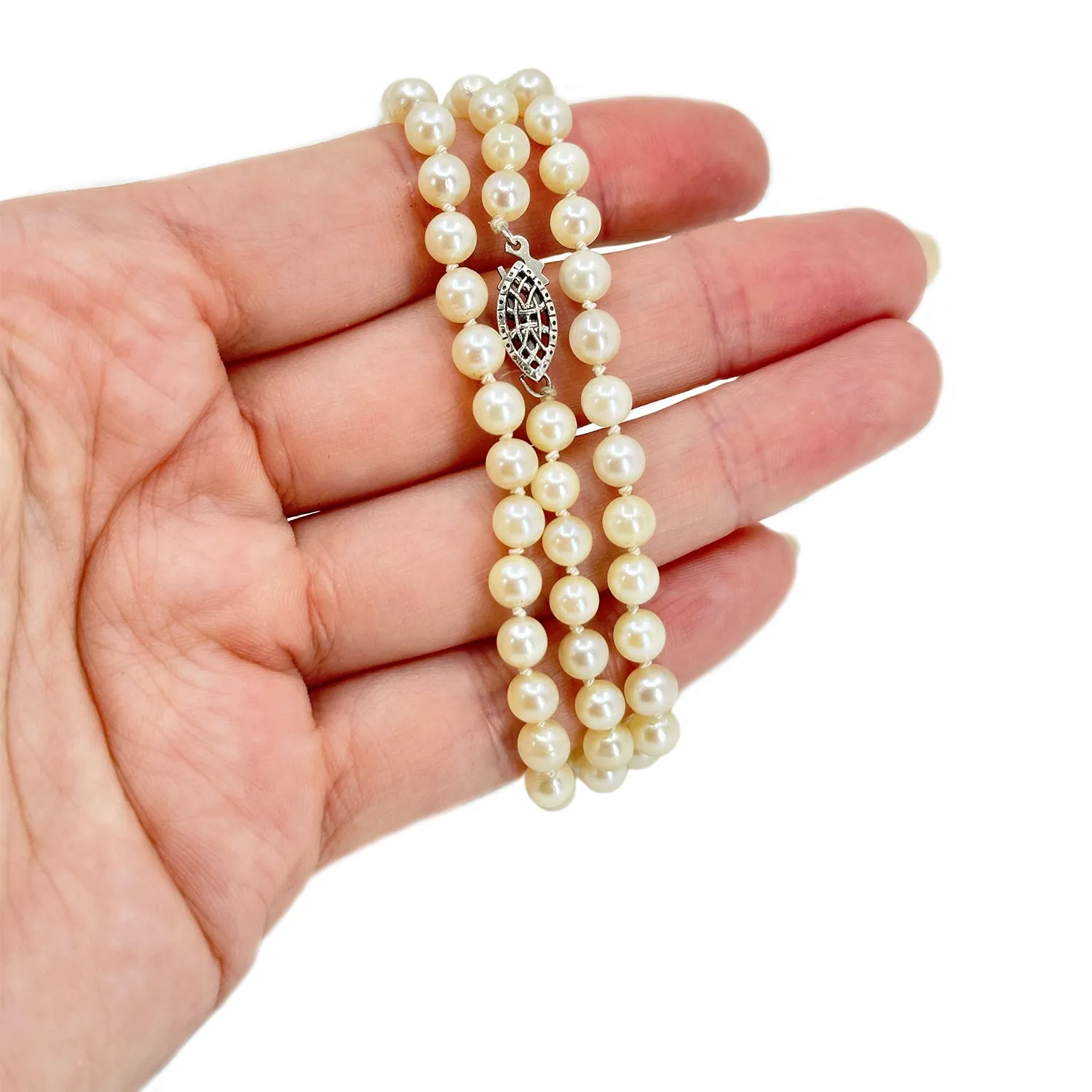 Vintage Simple Japanese Saltwater Cultured Akoya Pearl Necklace - Sterling Silver 21 Inch