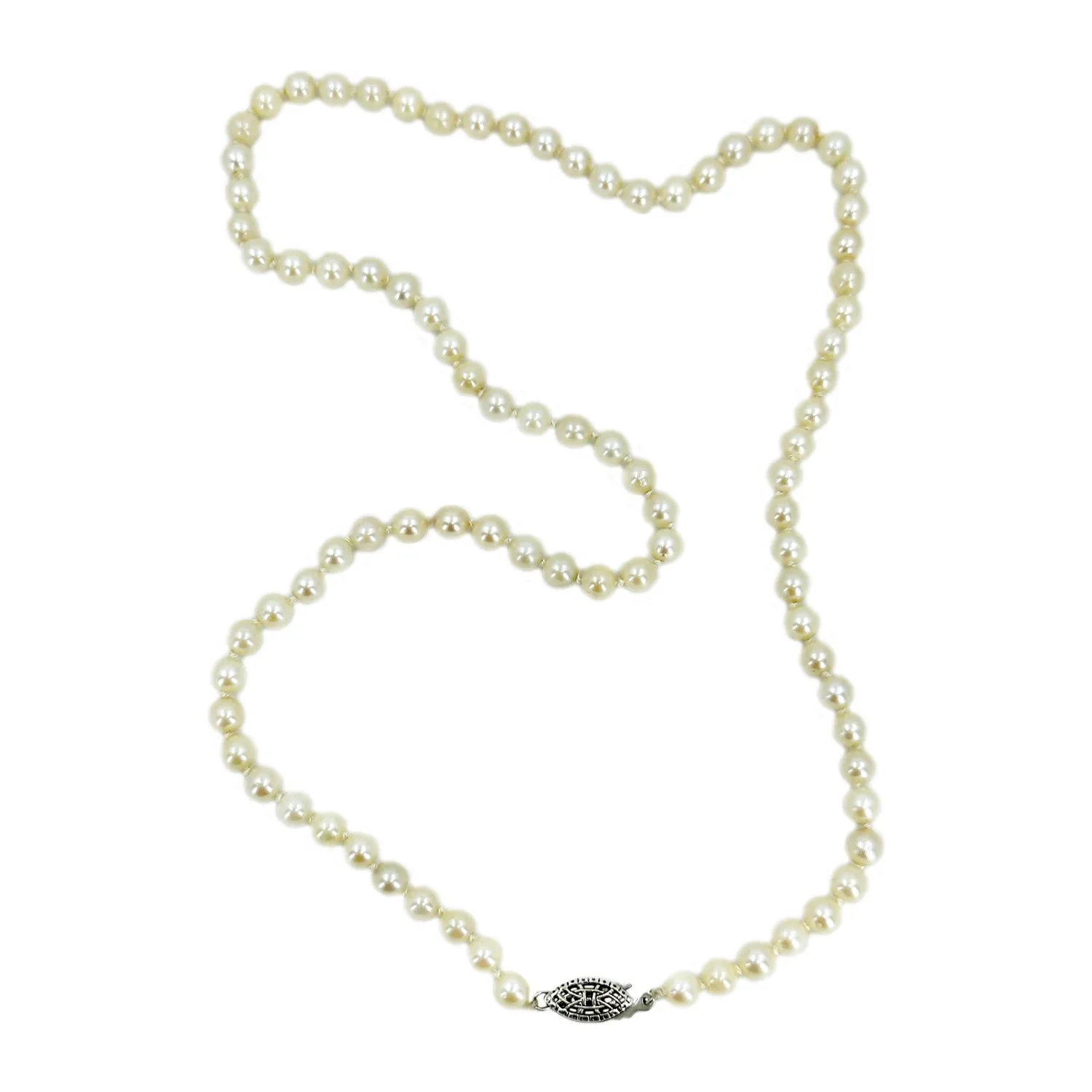 Vintage Simple Japanese Saltwater Cultured Akoya Pearl Necklace - Sterling Silver 21 Inch