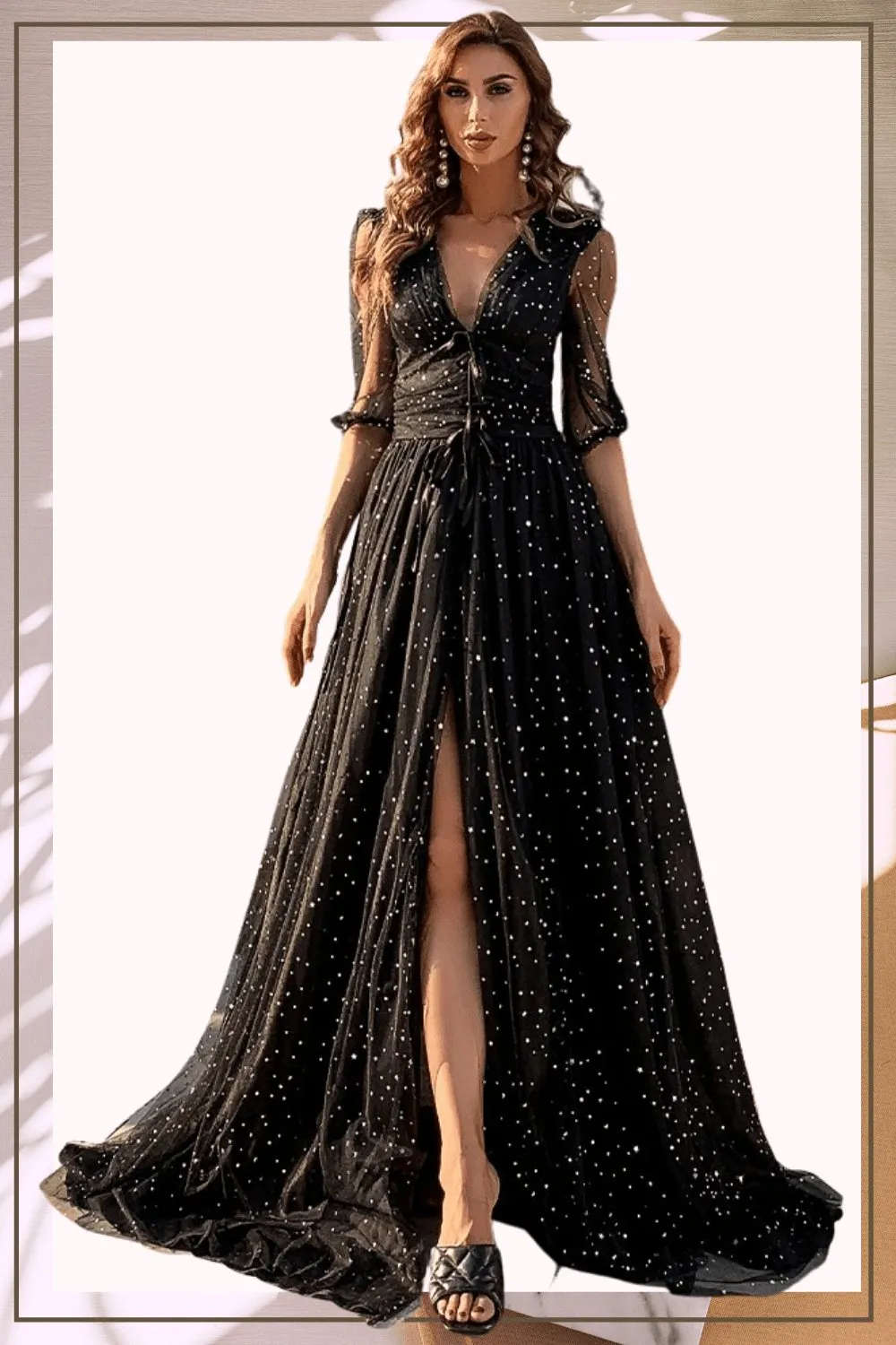 Waist Fitted High Slit Long Sleeve Maxi Dress